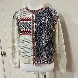 Magaschoni Nordic Pattern Cardigan - Cream, Navy, Red